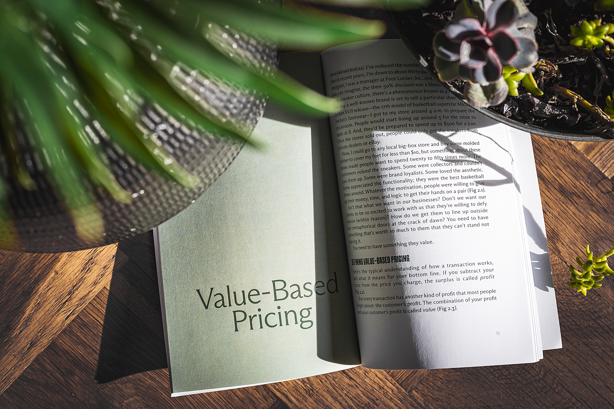Inside spread of Pricing Design with plants around it