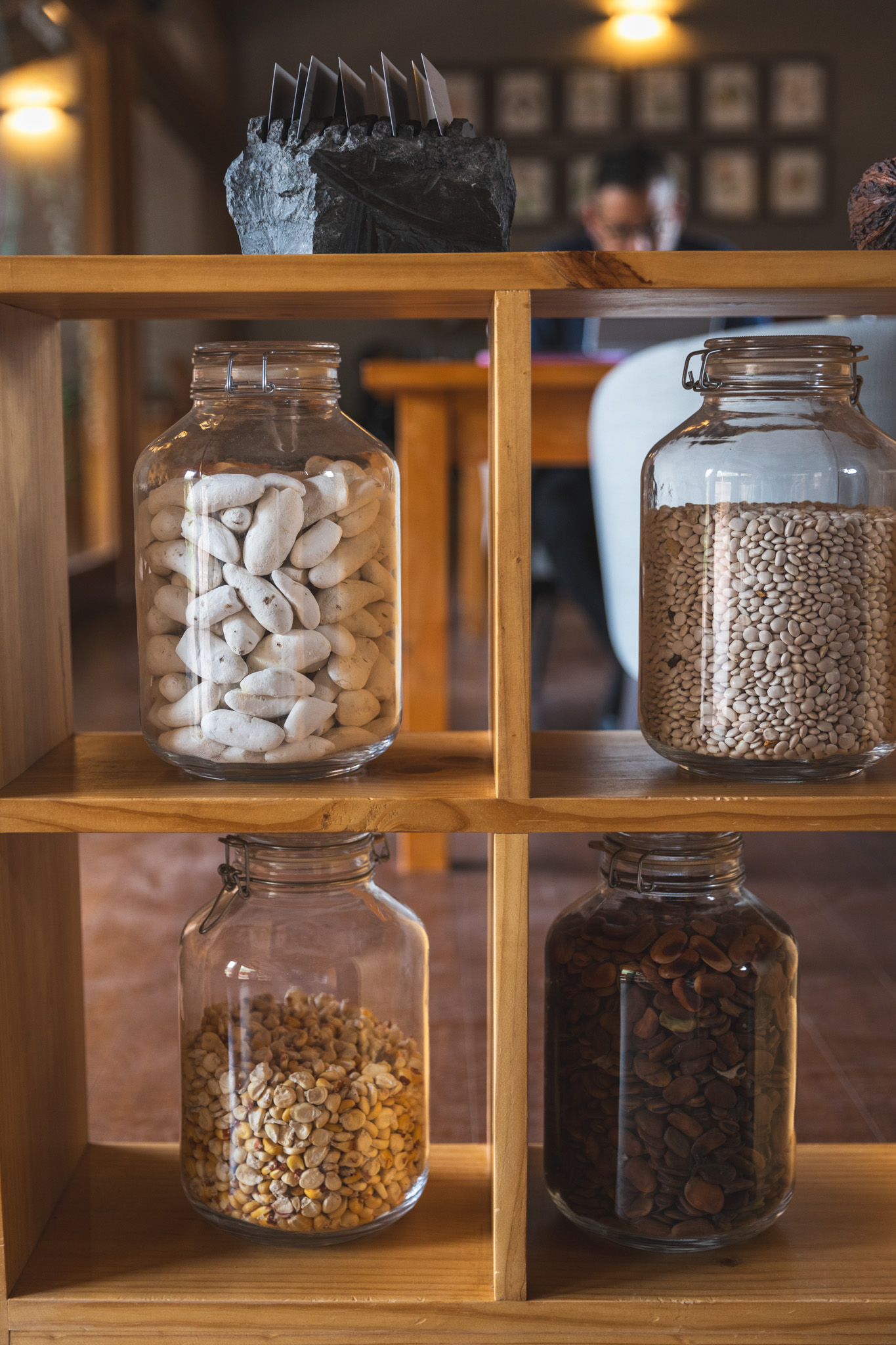 Various sized potatoes in jars