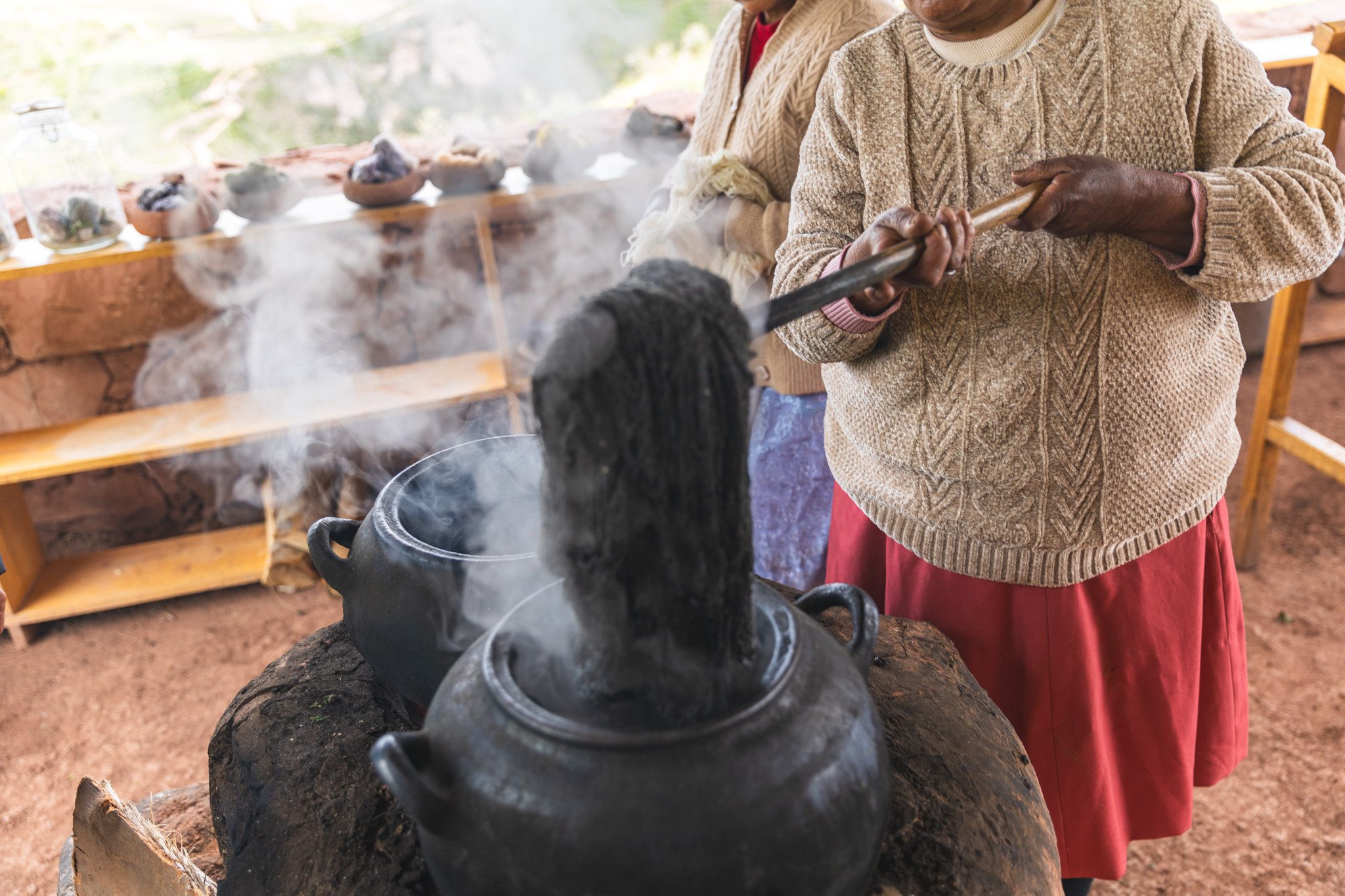 A hot cauldron for dying textiles