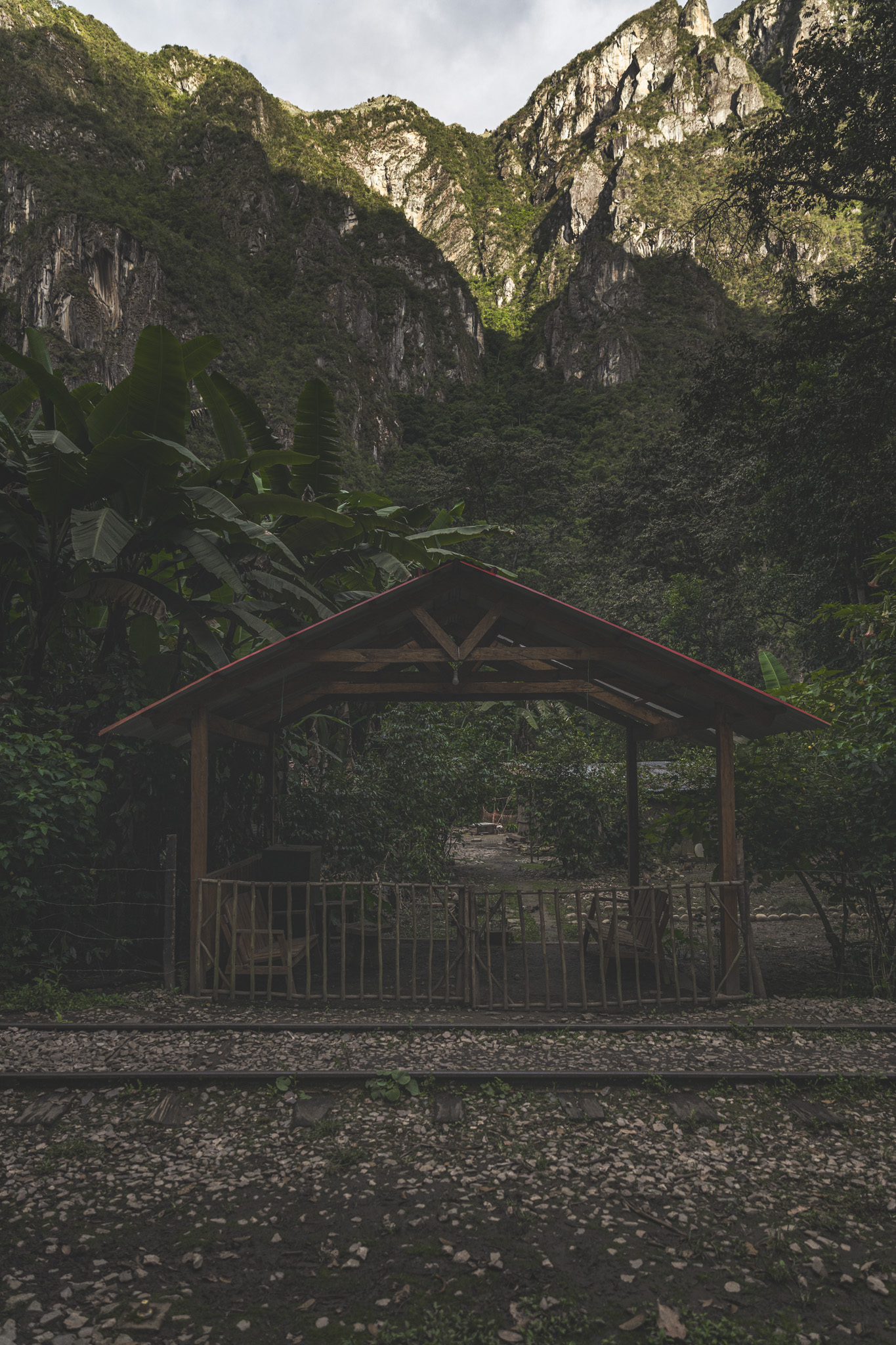 A small shelter built in the middle of the woods